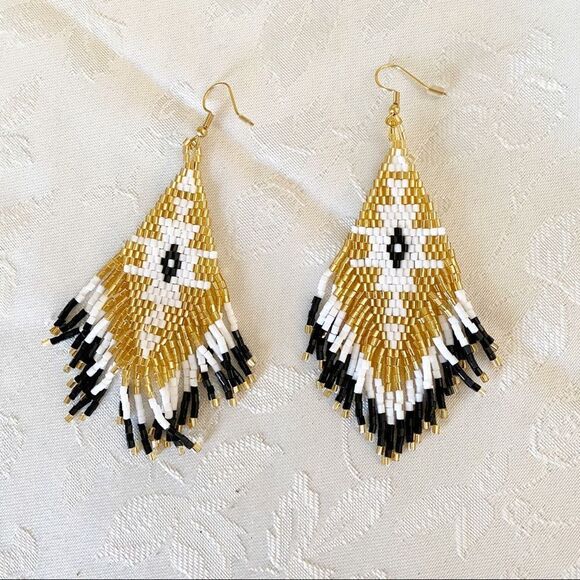 Handmade Miyuki Beaded Fringe Boho Earrings - Picture 7 of 12